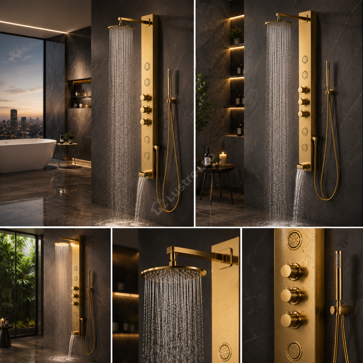 Panou de Dus Premium LumaRain Gold - Hidromasaj, LED, Ploaie