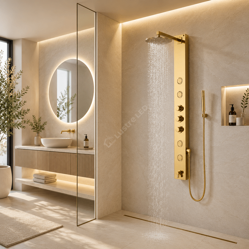 Panou de Dus Premium LumaRain Gold - Hidromasaj, LED, Ploaie