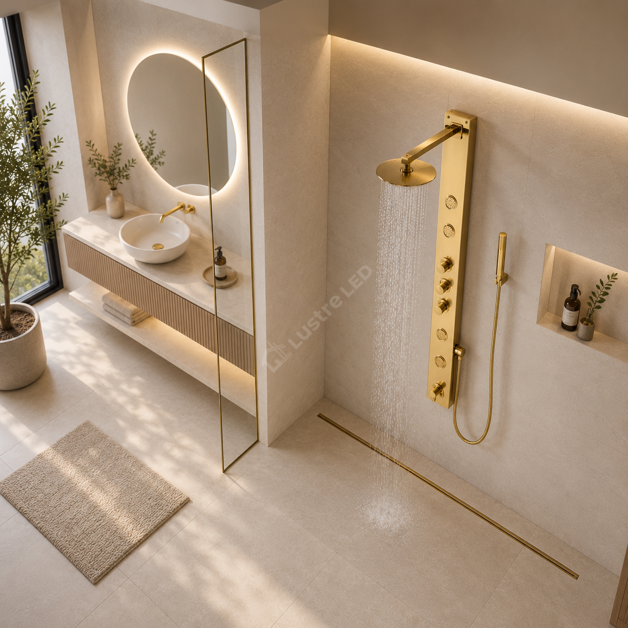 Panou de Dus Premium LumaRain Gold - Hidromasaj, LED, Ploaie