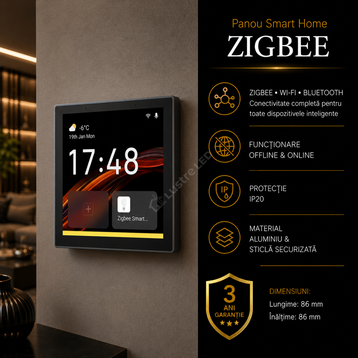 Panou Smart Home Control Premium | ZigBee, Wi-Fi & Bluetooth