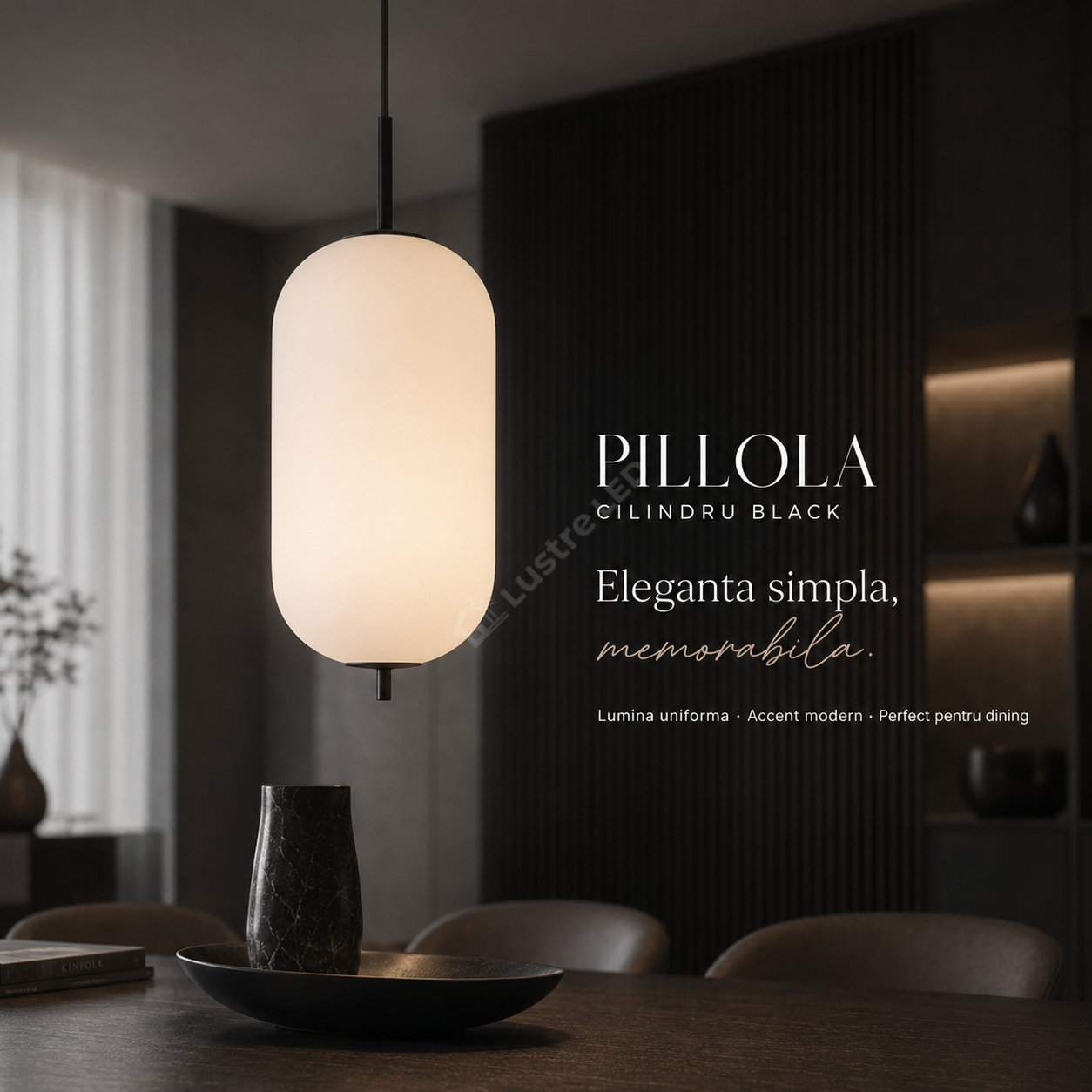 Pendul Abajur Sticla PILLOLA Cilindru Black 1xE27 cu Abajur 26CM