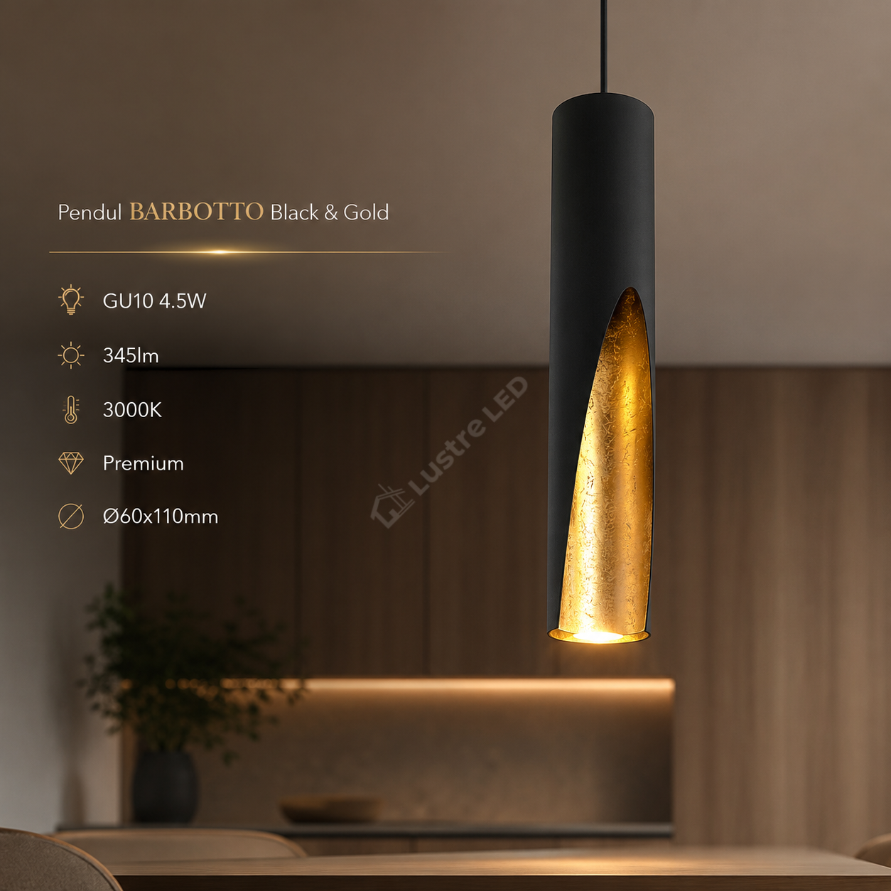 Pendul BARBOTTO Black & Gold GU10 4.5W 345lm 3000K