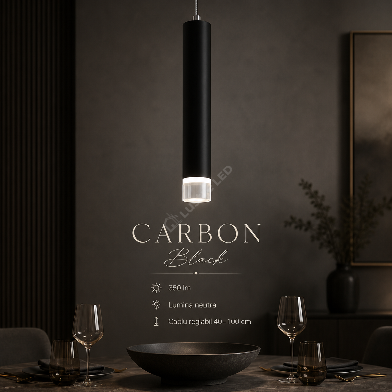 Pendul CARBON Black Tub Cilindric Echivalent 30W