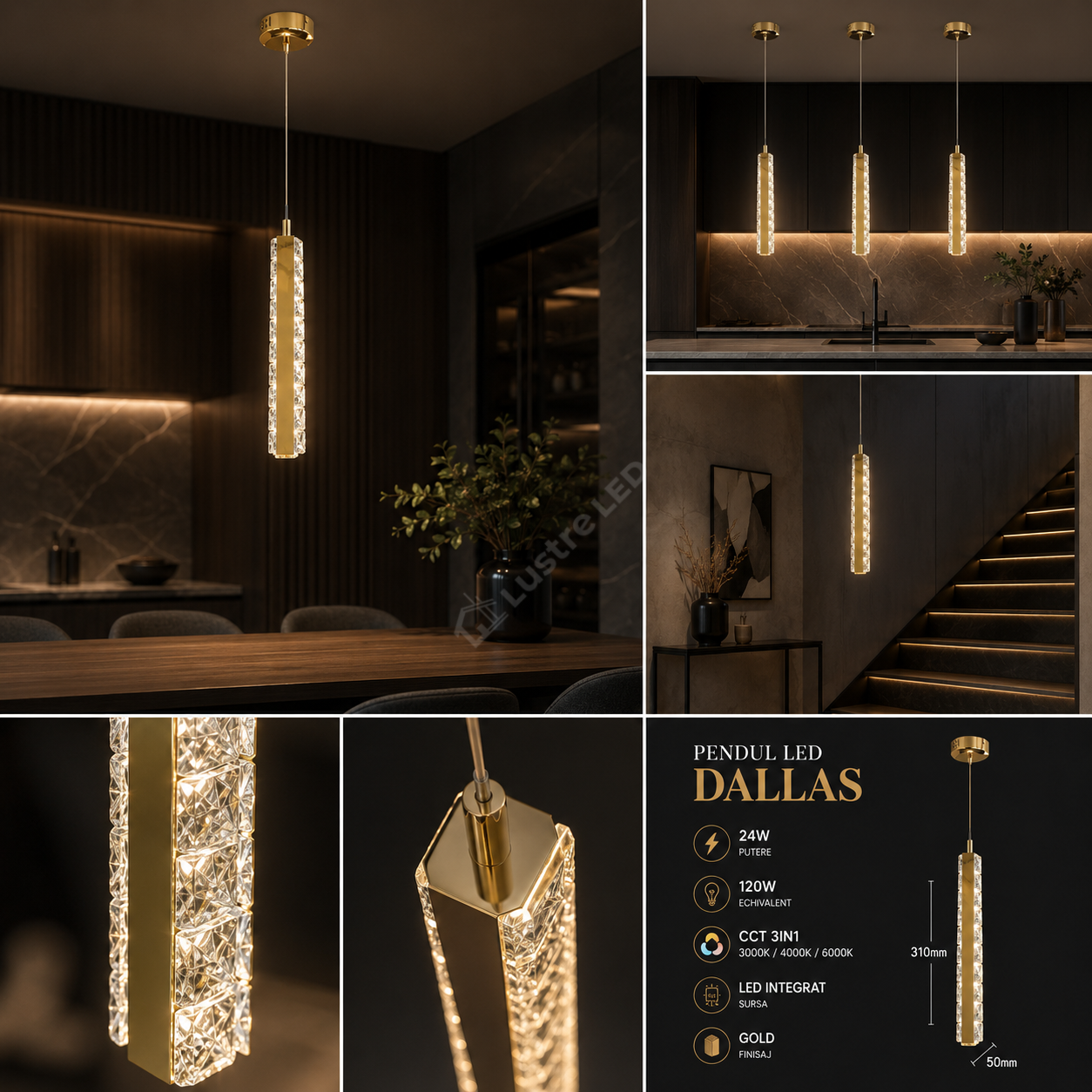 Pendul LED DALLAS Gold 24W CCT Echivalent 120W