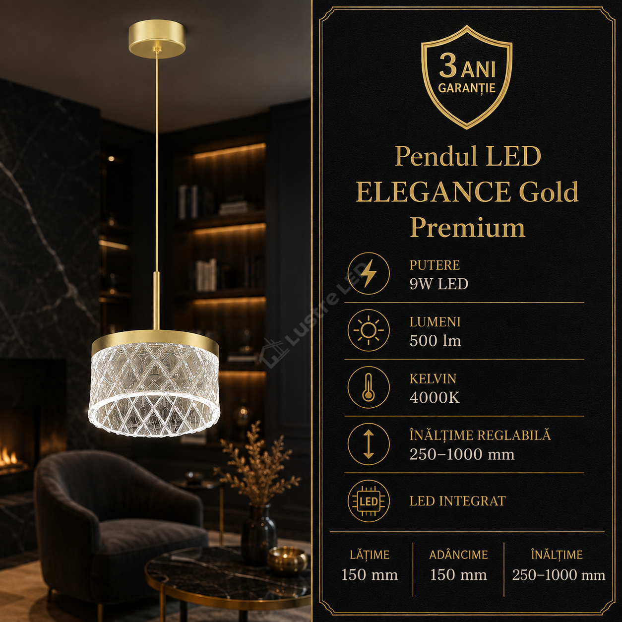 Pendul LED Elegance Gold Premium Lumina Neutra