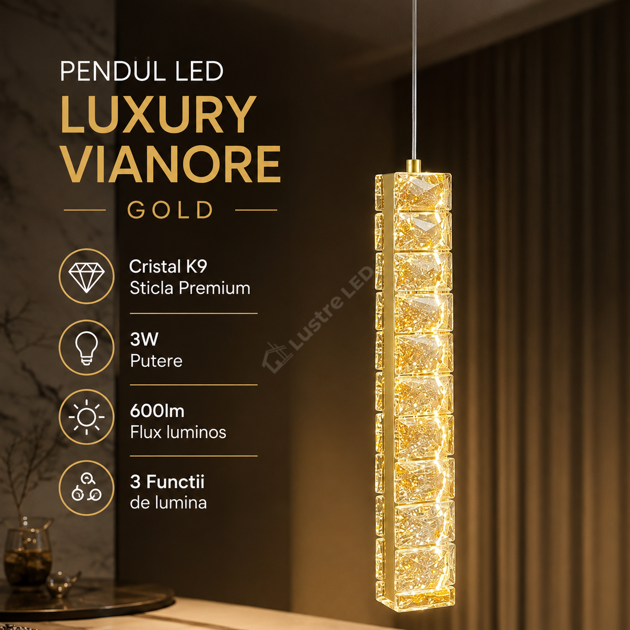 Pendul LED Luxury Crystal Vianore Gold