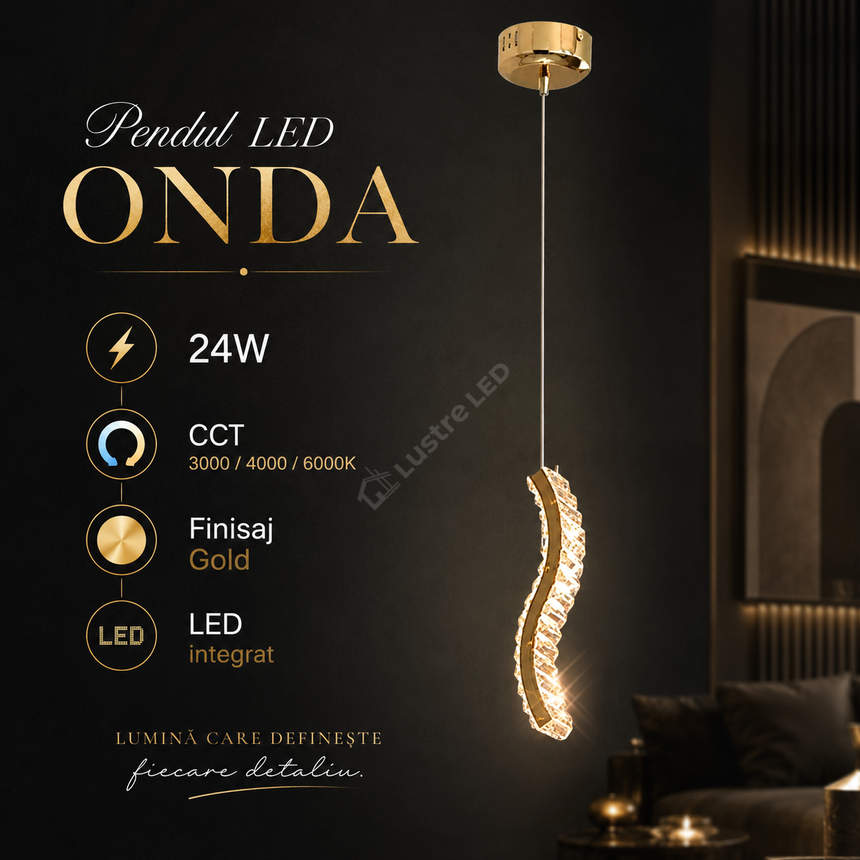 Pendul LED ONDA Gold 24W CCT Echivalent 120W