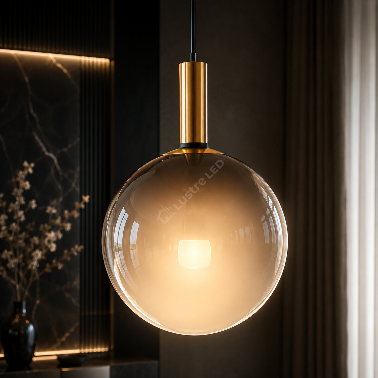 Pendul NUA Gold Black cu Abajur 1xE27 30CM