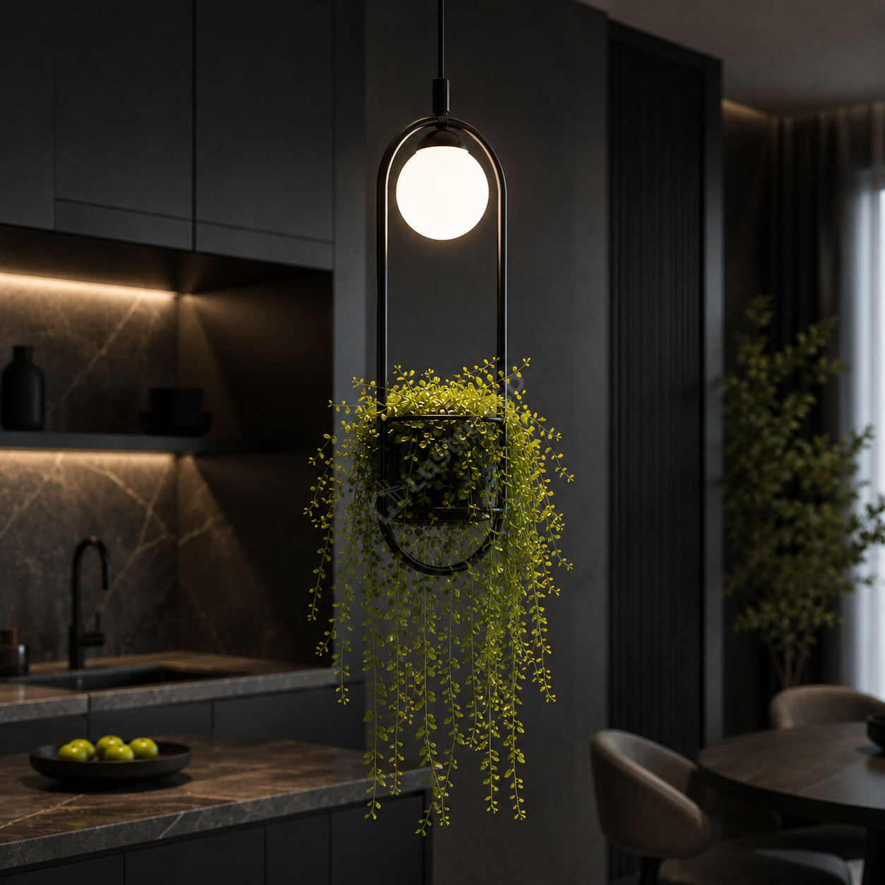 Pendul PLANT Black cu Abajur si Suport Ghiveci 1xE14 110CM