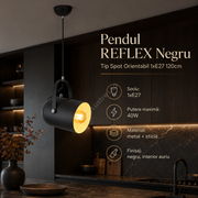 Pendul REFLEX Negru Tip Spot Orientabil 1xE27 120cm