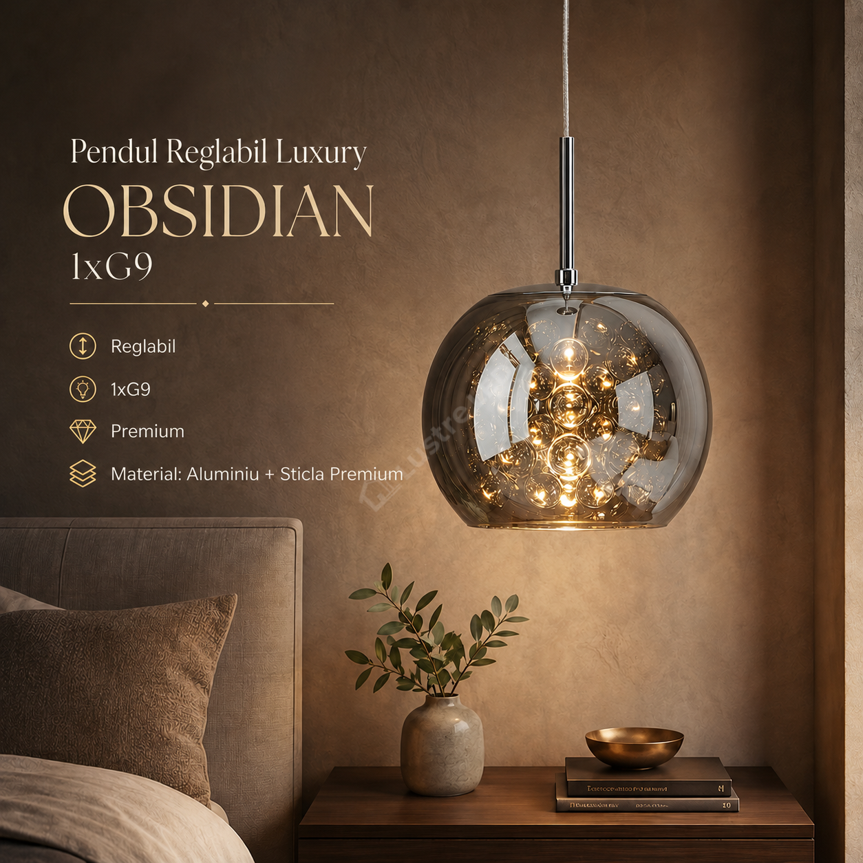 Pendul Reglabil Luxury OBSIDIAN 1xG9 by ZumaLine