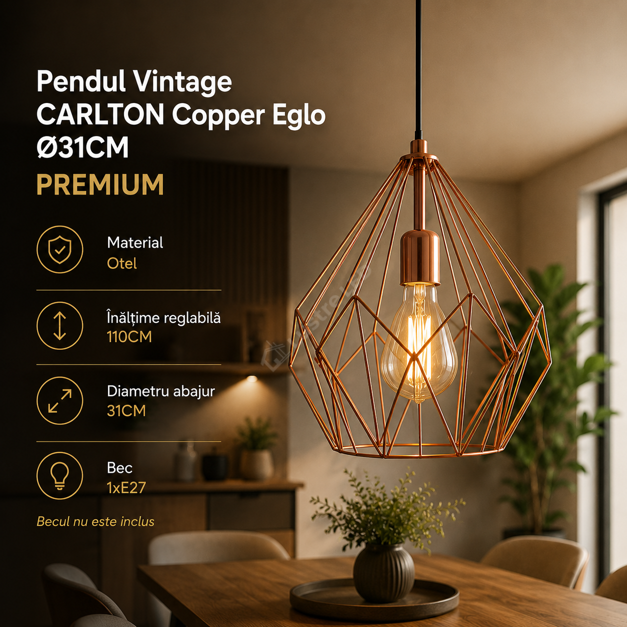 Pendul Vintage CARLTON Copper Eglo Ø31CM