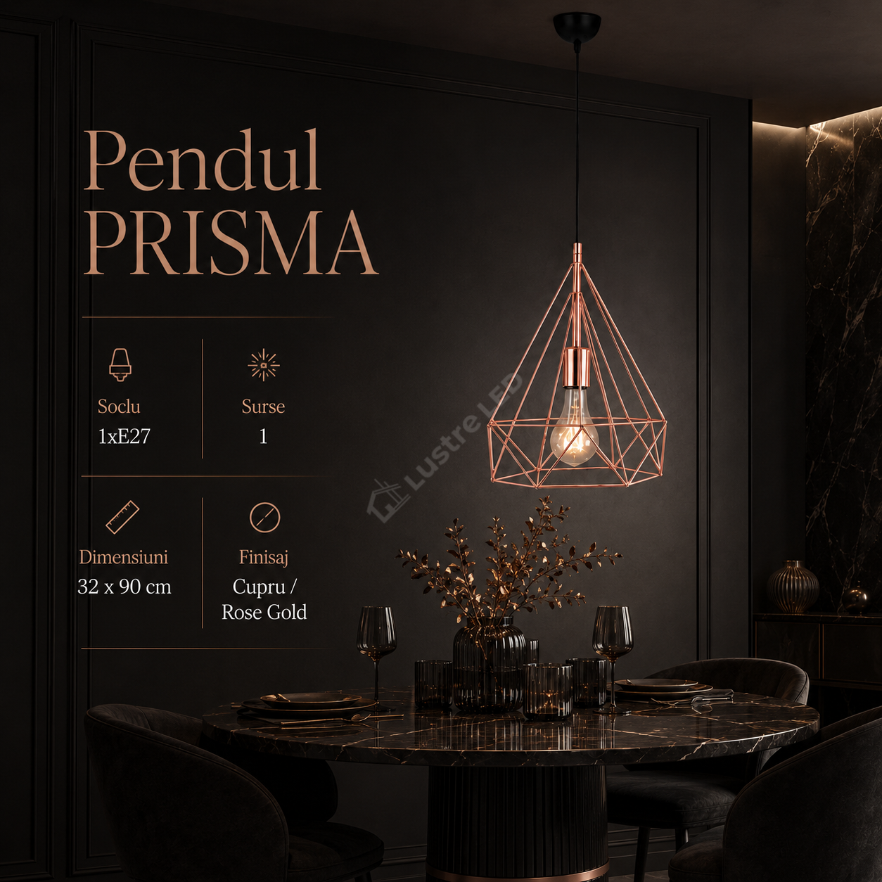 Pendul Vintage PRISMA Copper 1xE27 32CM
