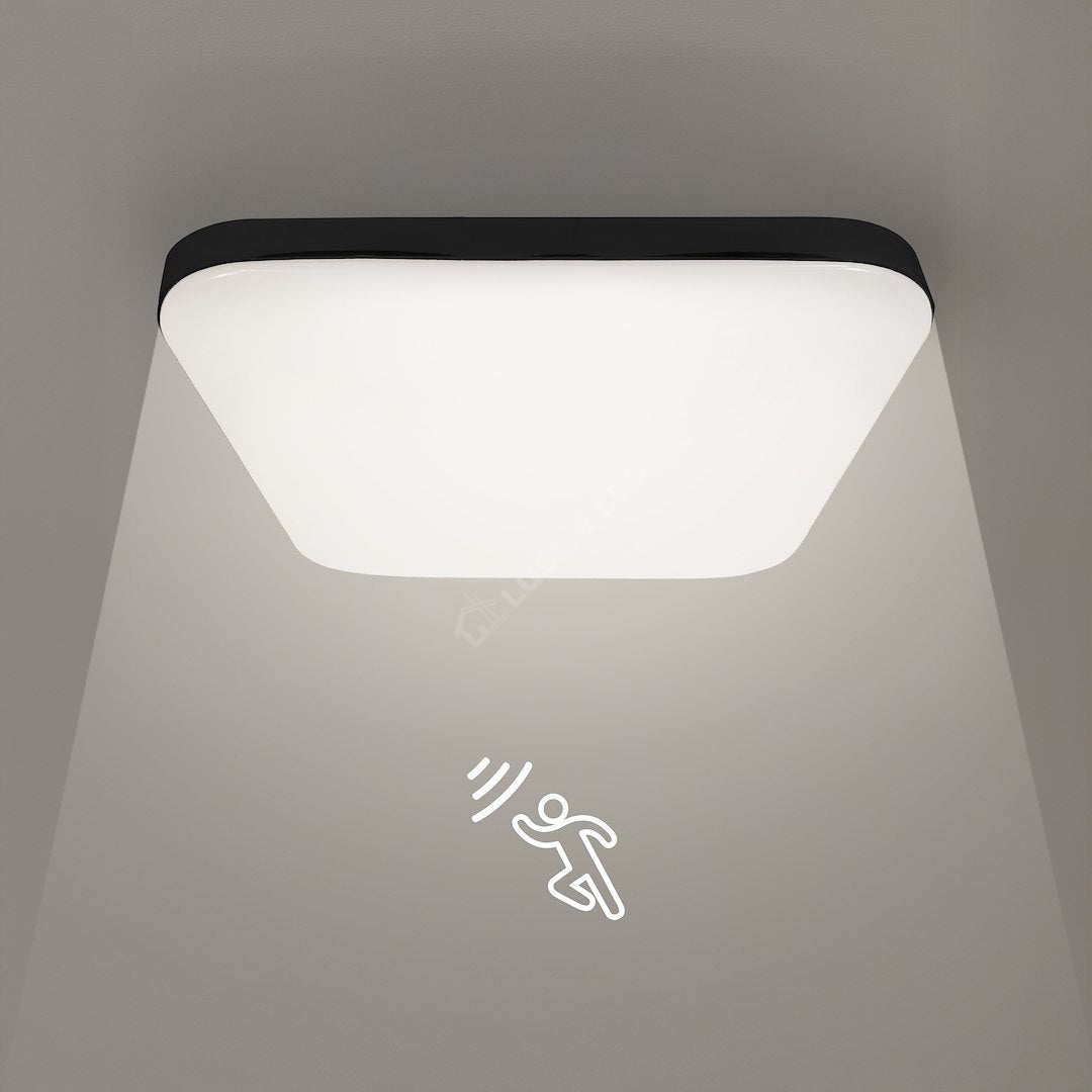 Plafonieră LED cu Senzor Nemo Patrata Black 33x33CM Echivalent 150W IP44