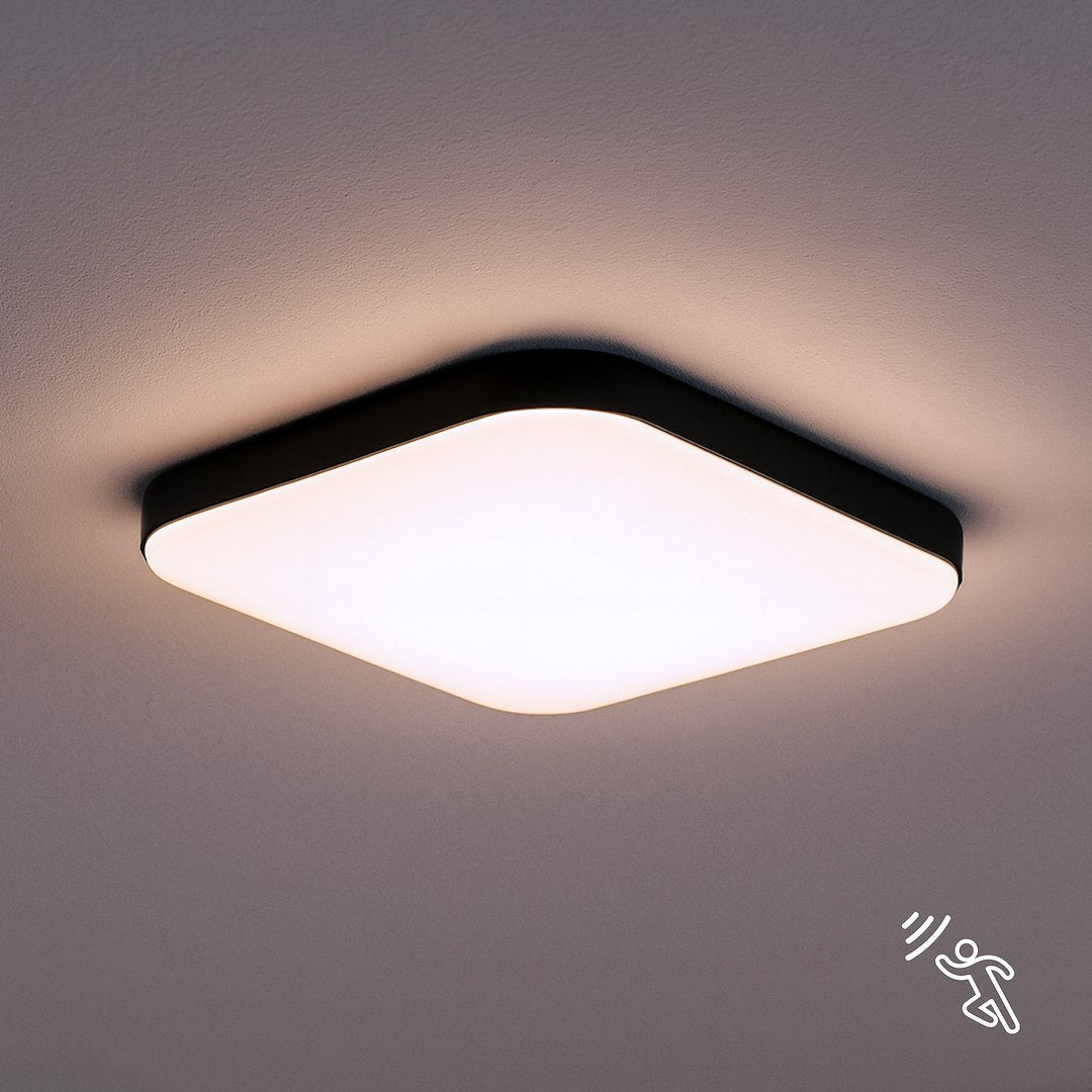 Plafonieră LED cu Senzor Nemo Patrata Black 33x33CM Echivalent 150W IP44