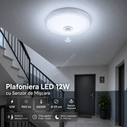 Plafoniera LED 12W Senzor Miscare 900lm 6500K