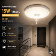 Plafoniera LED 15W Senzor Miscare 1460lm 4000K