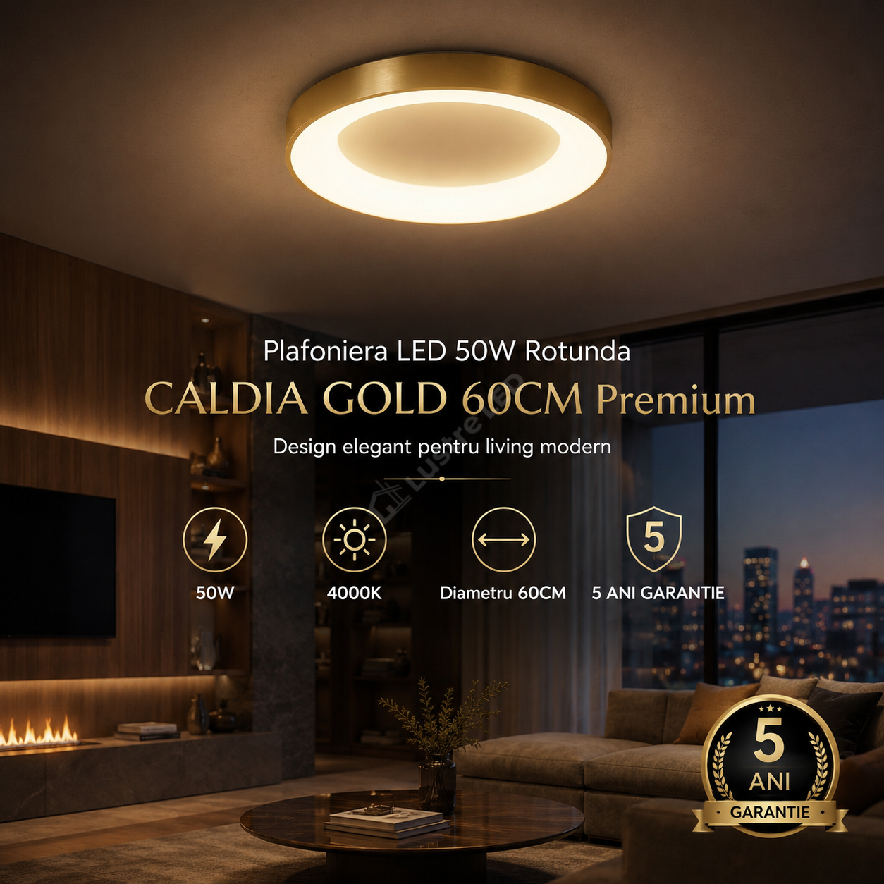 Plafoniera LED 50W Rotunda CALDIA GOLD 60CM Premium