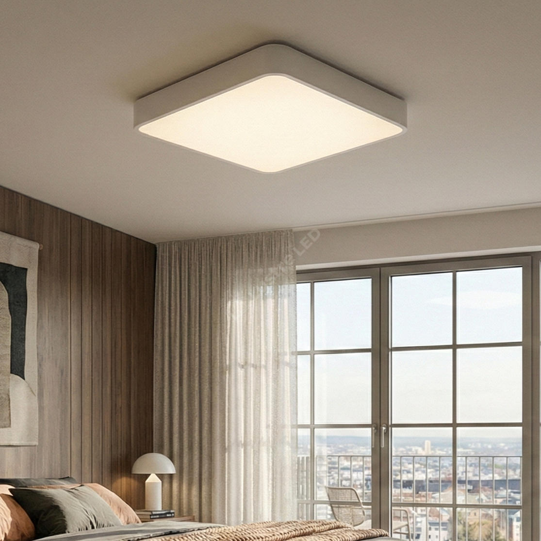 Plafoniera LED Alba 36W BLADE Patrata Echivalent 400W Dimabila 3 Lumini din Buton