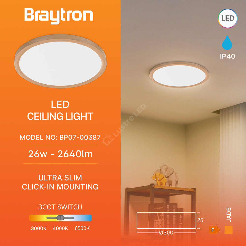Plafoniera LED Baie JADE Lemn Maro IP40 26W 30cm 2640 lm 3 Lumini din buton