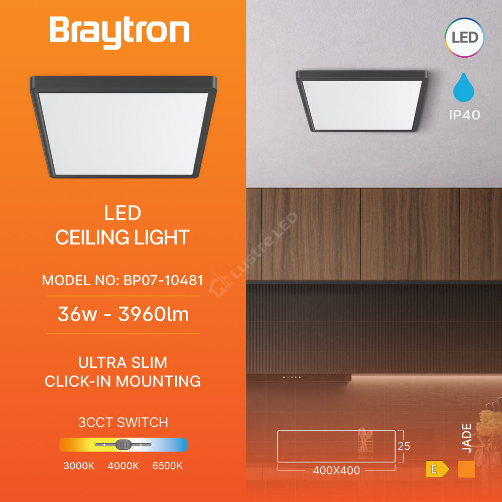 Plafoniera LED Baie JADE Square Black IP40 36W 40cm 3960 lm 3 Lumini din buton