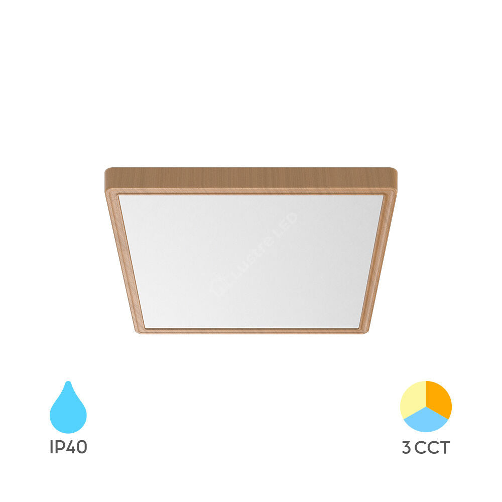 Plafoniera LED Baie JADE Square Lemn Maro IP40 20W 23cm 1980 lm 3 Lumini din buton