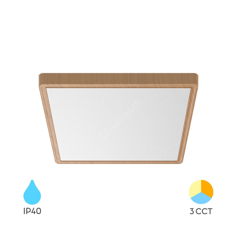 Plafoniera LED Baie JADE Square Lemn Maro IP40 26W 30cm 2640 lm 3 Lumini din buton