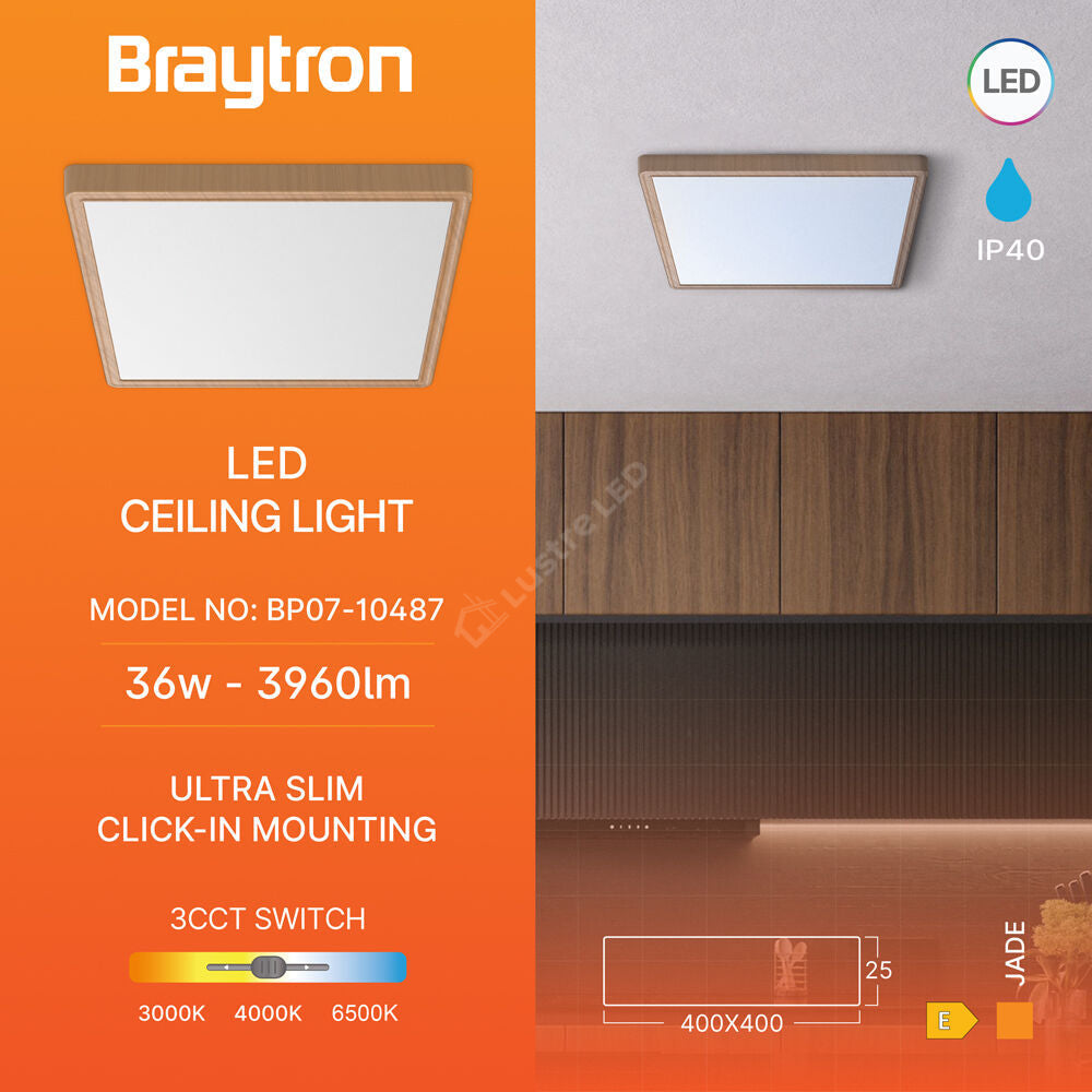 Plafoniera LED Baie JADE Square Lemn Maro IP40 36W 40cm 3960 lm 3 Lumini din buton