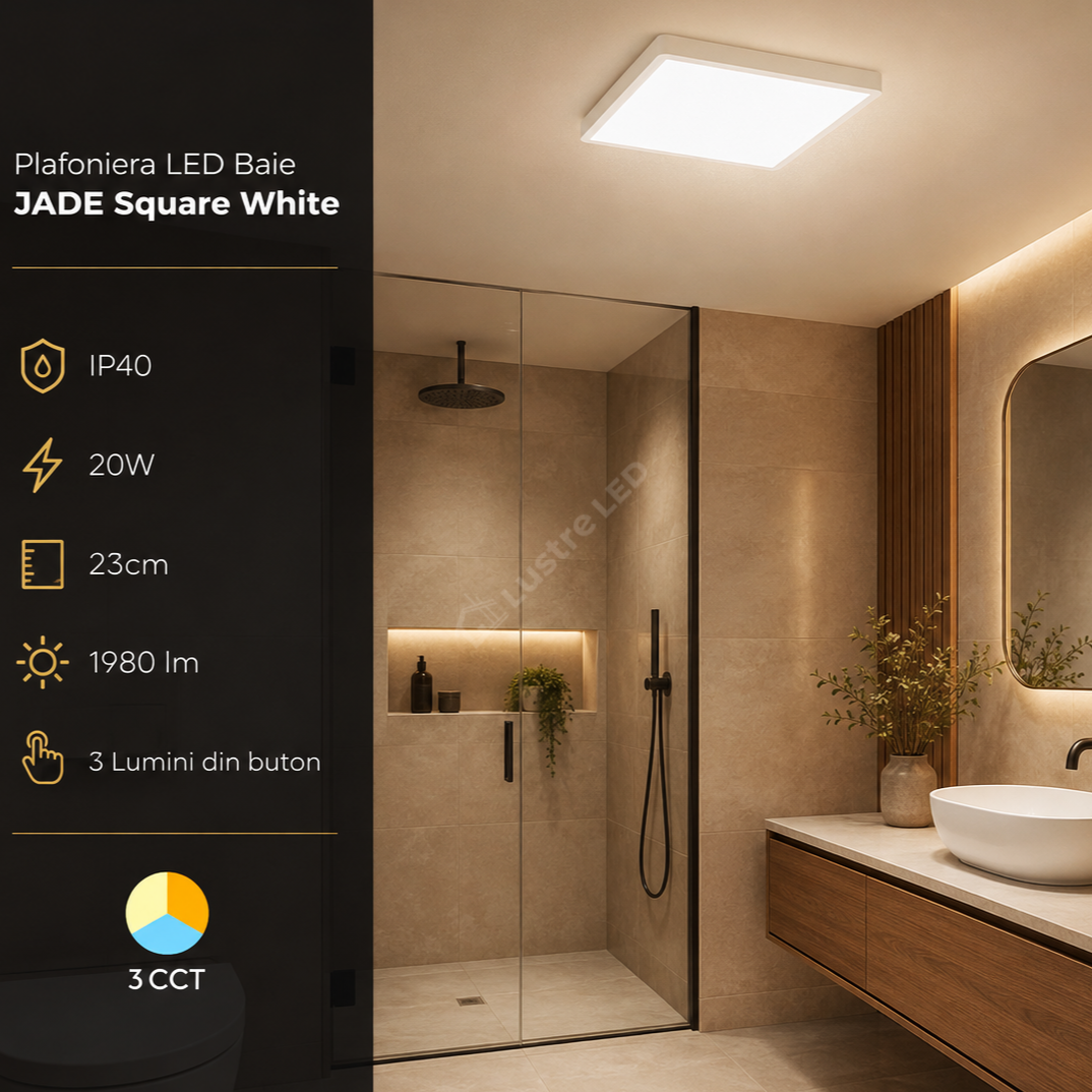 Plafoniera LED Baie JADE Square White IP40 20W 23cm 1980 lm 3 Lumini din buton