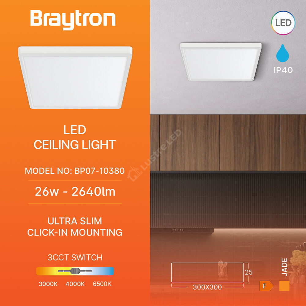 Plafoniera LED Baie JADE Square White IP40 26W 30cm 2640 lm 3 Lumini din buton