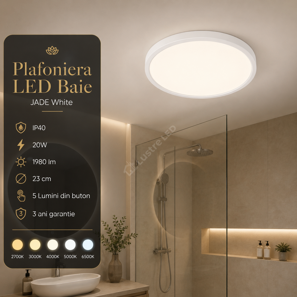 Plafoniera LED 20W Rotunda Jade White IP40 Echivalent 150W Ø23CM