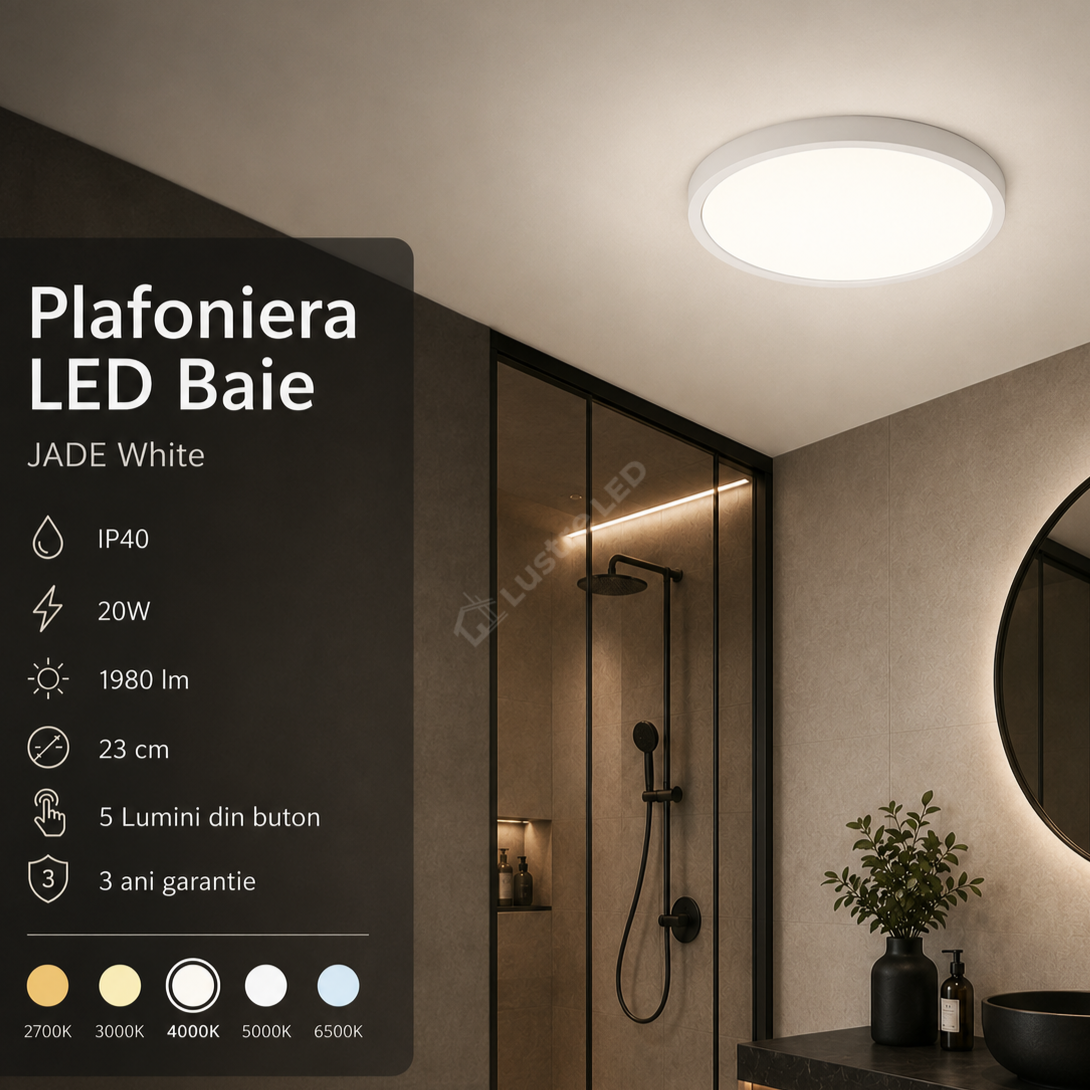 Plafoniera LED 20W Rotunda Jade White IP40 Echivalent 150W Ø23CM