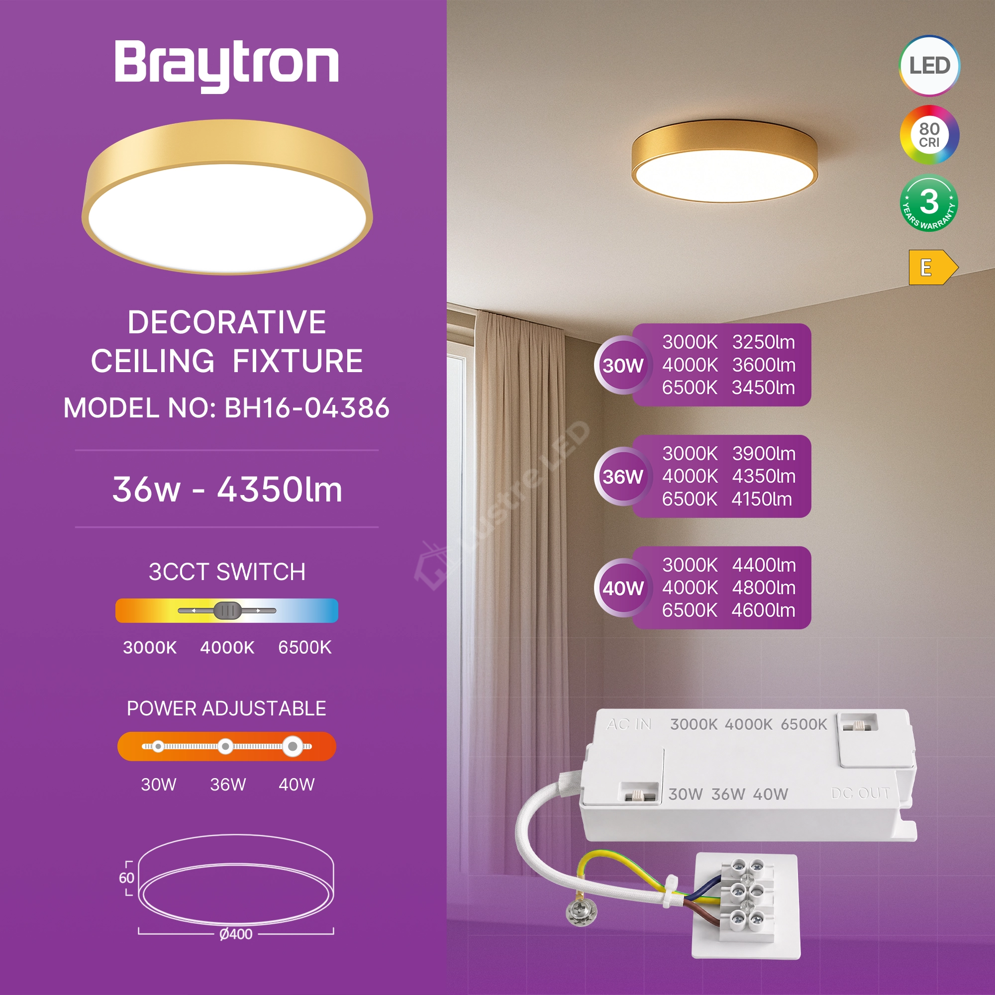Plafoniera LED Blade Round Gold 40cm, 4350lm, CCT, Dimabila