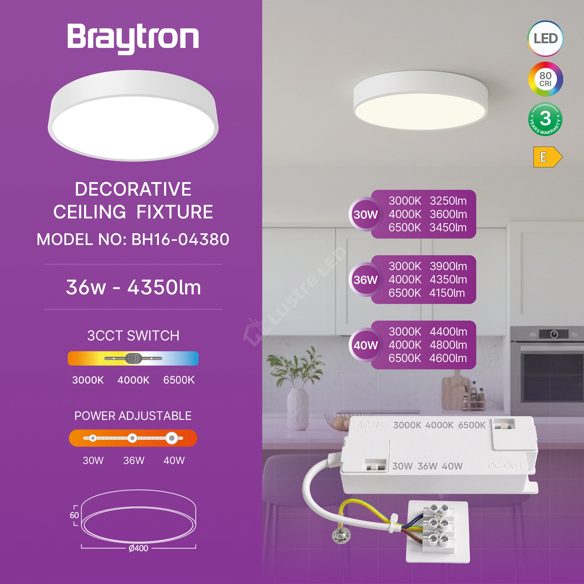 Plafoniera LED Blade Round White 40cm, 4350lm, CCT, Dimabila