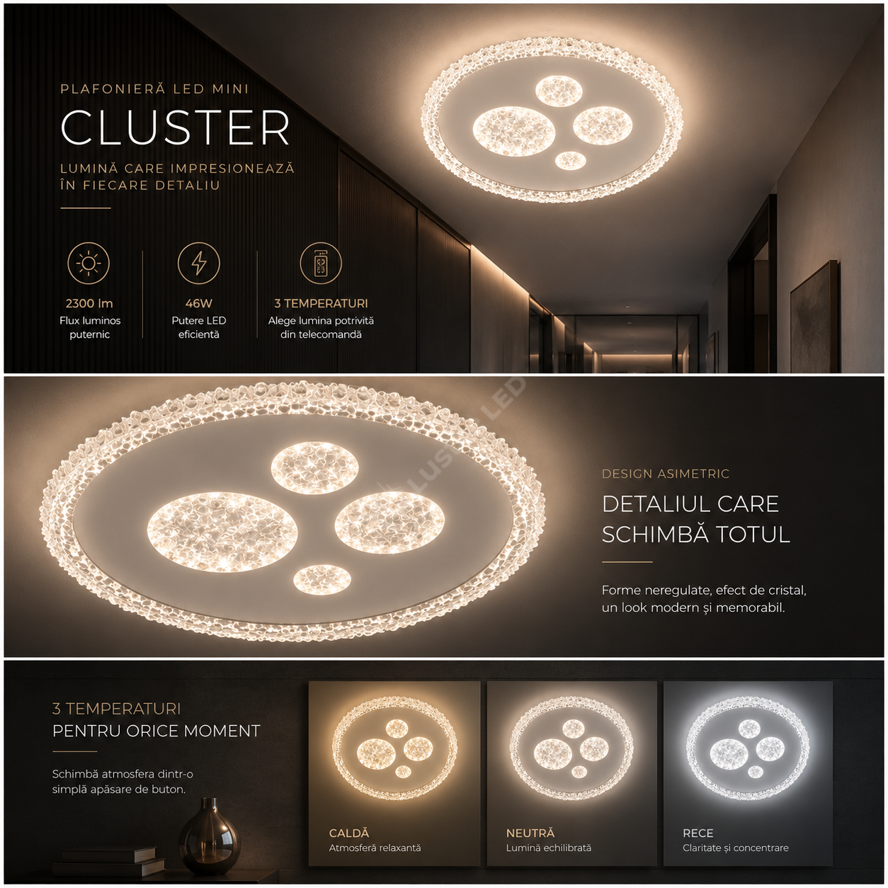 Plafoniera LED CLUSTER White 30CM Echivalent 230W Telecomanda