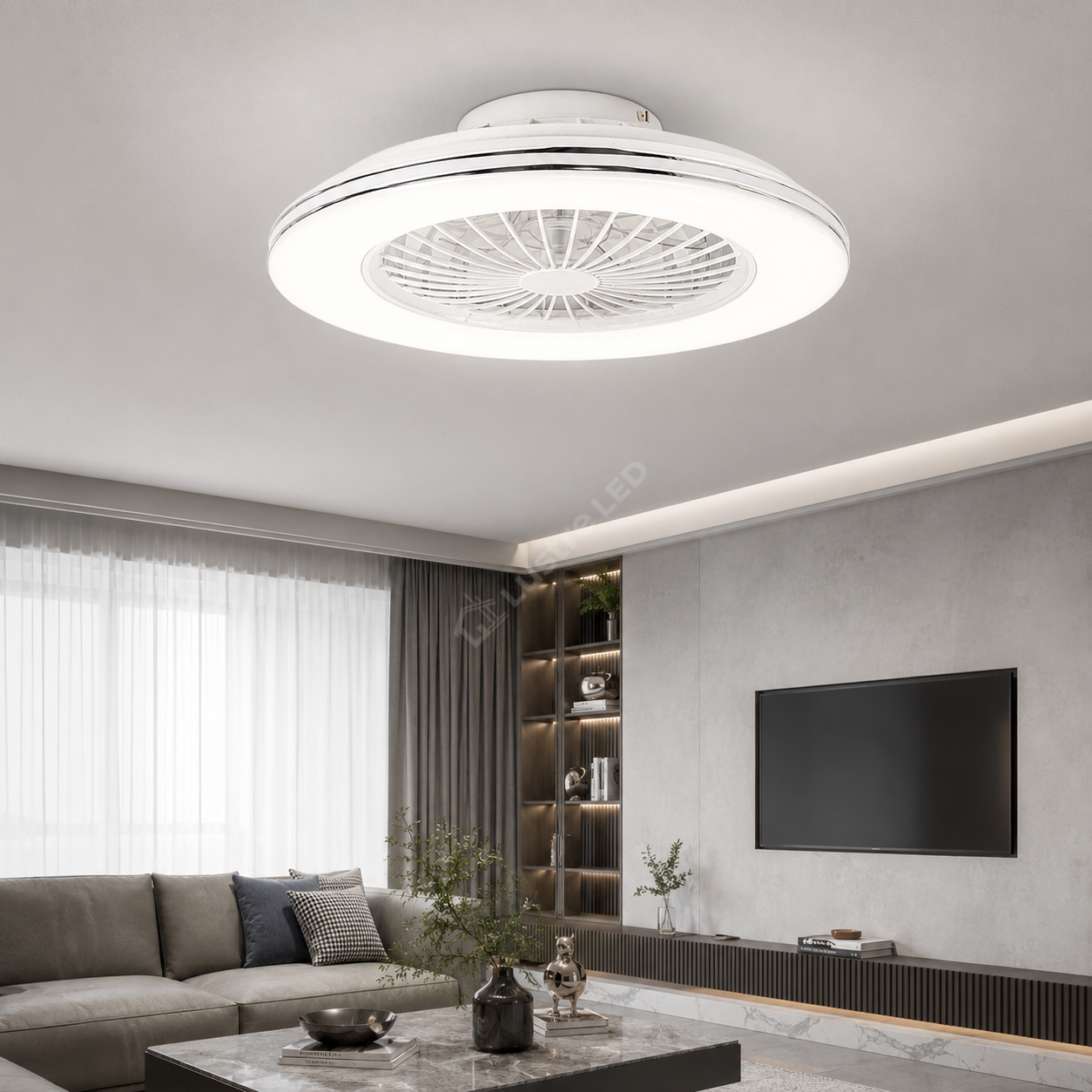 Plafoniera LED cu Ventilator BREEZY White 48W 49CM Echivalent 195W Telecomanda