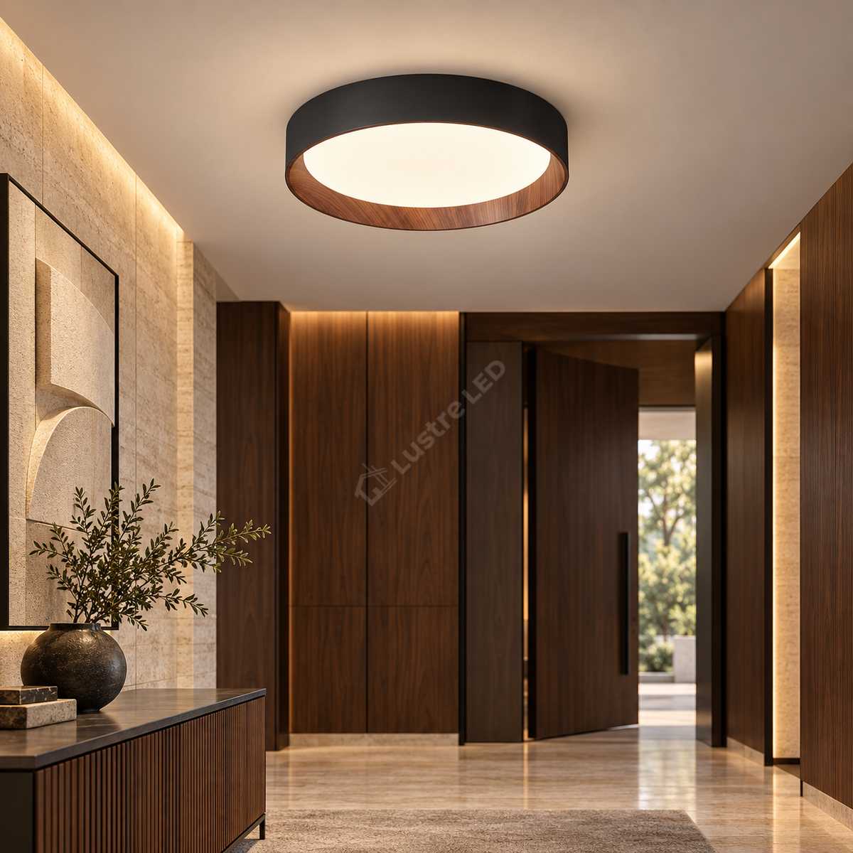 Plafoniera LED Dark Wood Rotunda Ø40CM Echivalent 400W Telecomanda