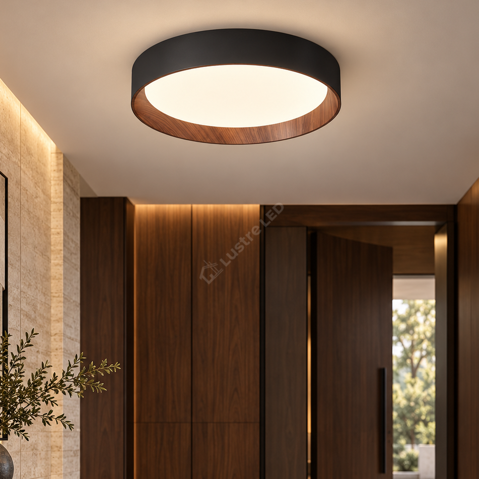 Plafoniera LED Dark Wood Rotunda Ø40CM Echivalent 400W Telecomanda