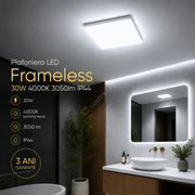 Plafoniera LED Frameless Patrat 20W, 1980lm, 6500K IP44 26cm