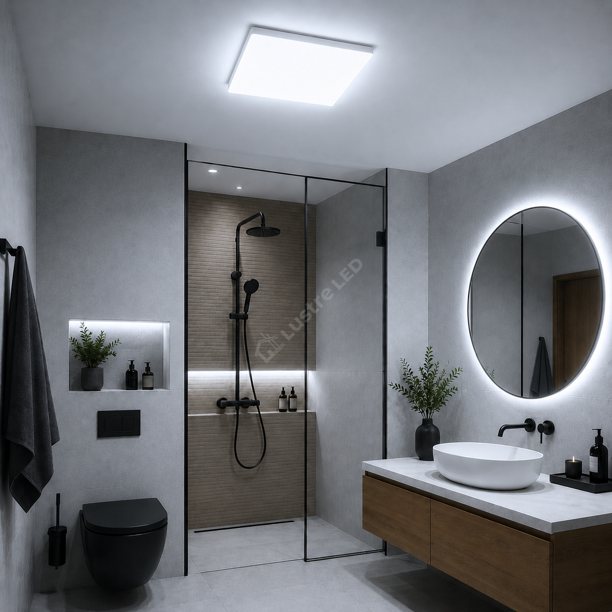 Plafoniera LED Frameless Patrat 20W, 1980lm, 6500K IP44 26cm