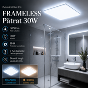 Plafoniera LED Frameless Patrat 30W, 3050lm, IP44 33cm