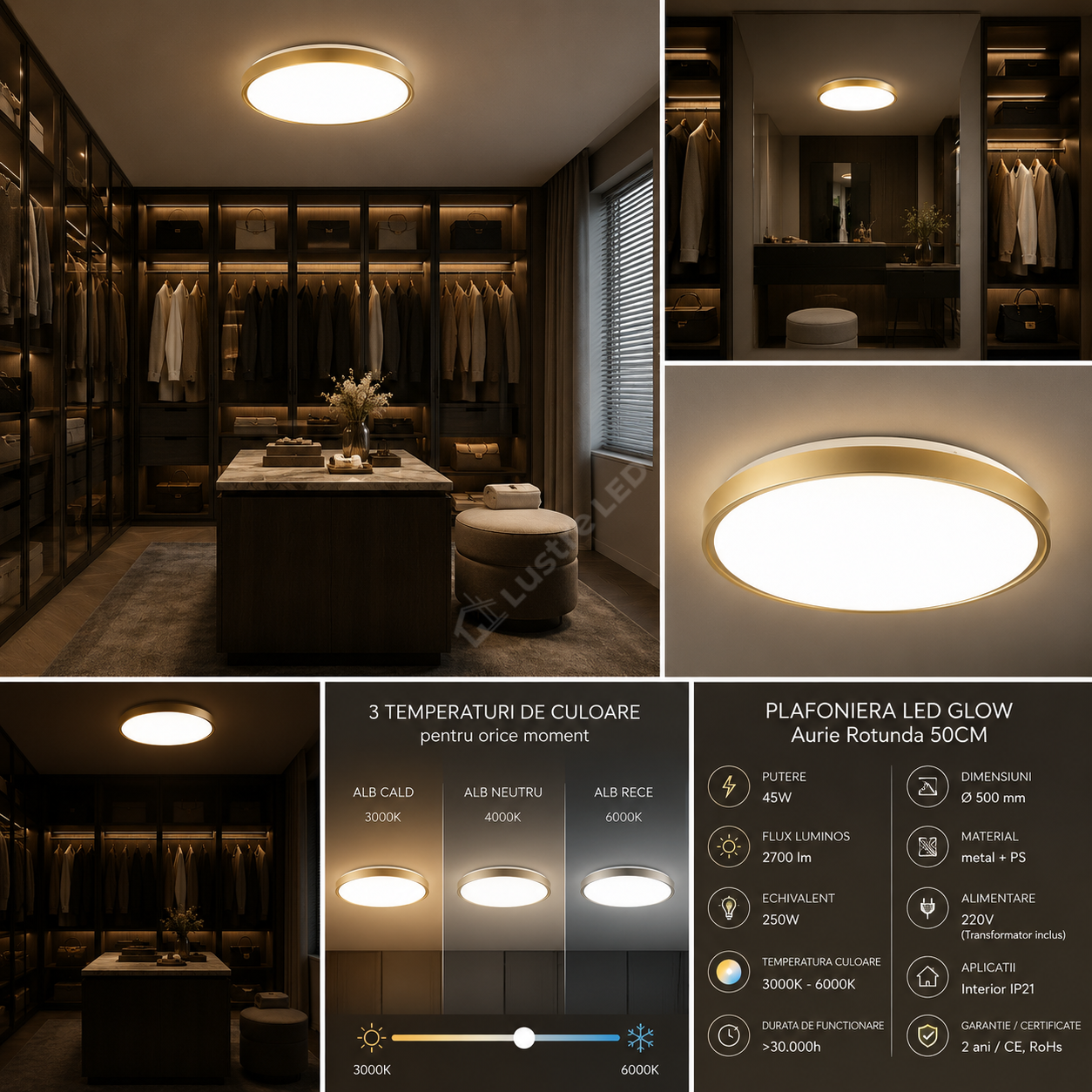 Plafoniera LED GLOW Aurie Rotunda 50CM Echivalent 250W