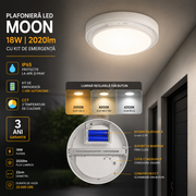 Plafoniera LED MOON White 18W 2020lm 22cm CCT IP65 Kit Emergenta