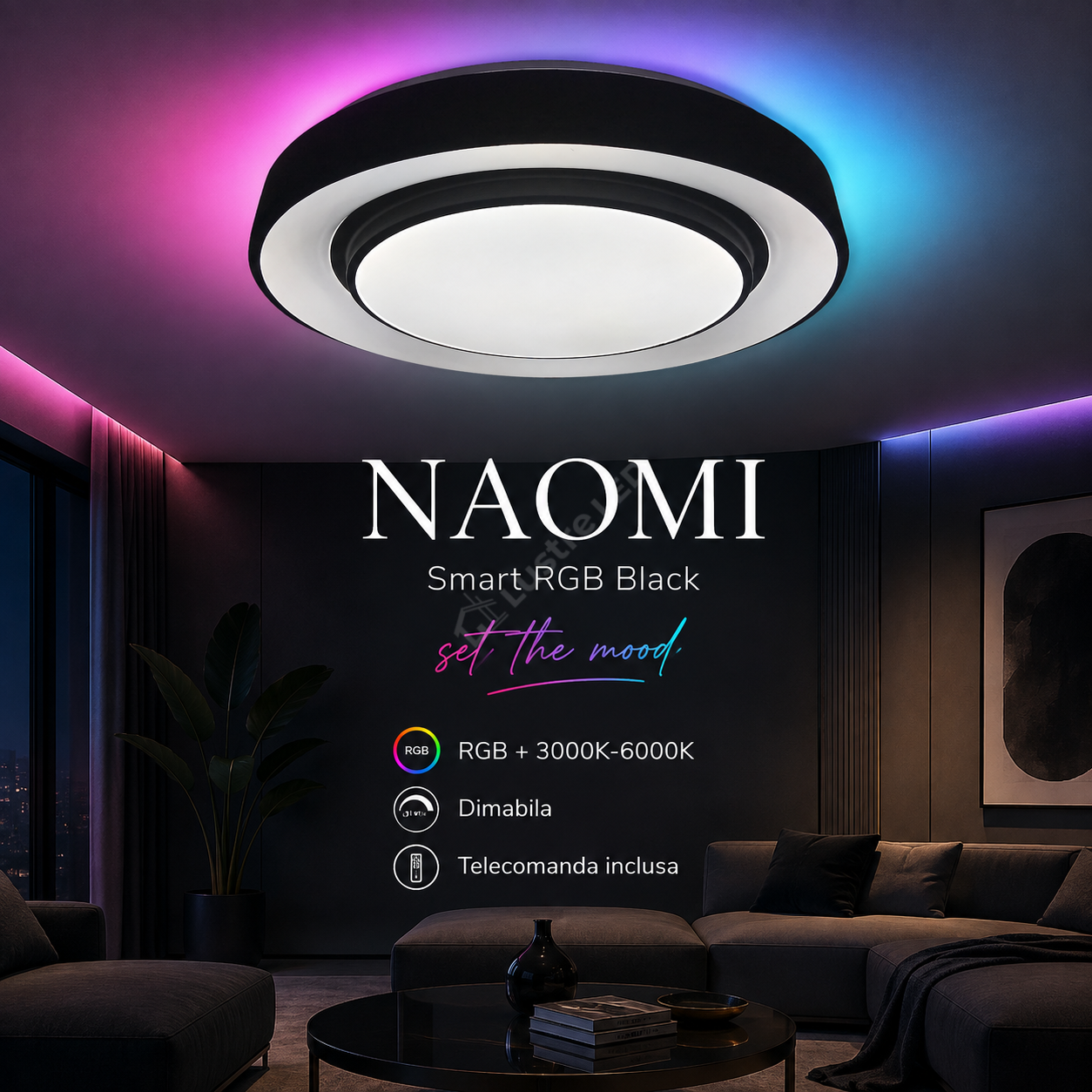 Plafoniera LED NAOMI Smart RGB Dimabila Black Ø38CM