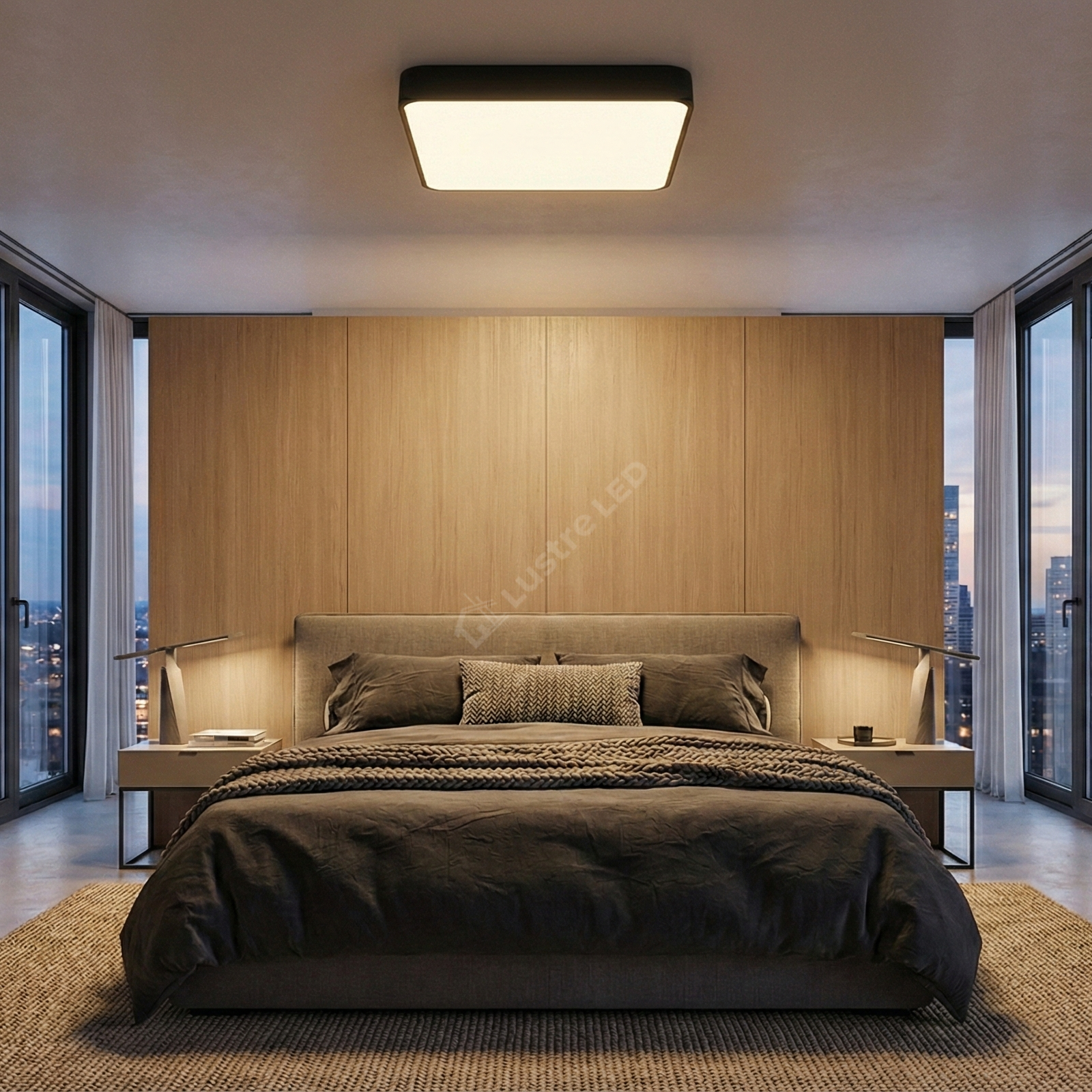 Plafoniera LED Neagra 36W BLADE Patrata Echivalent 400W Dimabila 3 Lumini din Buton