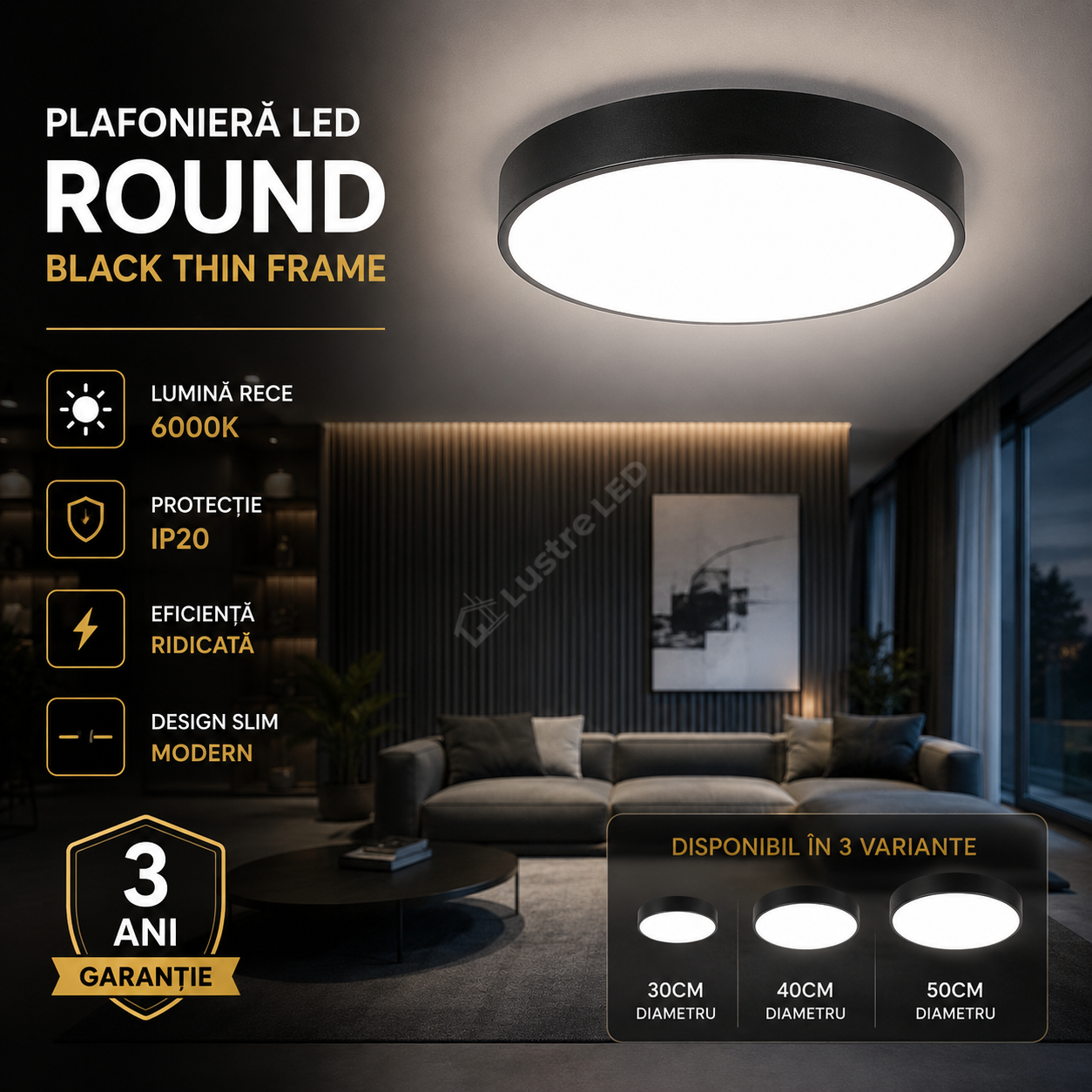 Plafoniera LED Round Black Thin Frame