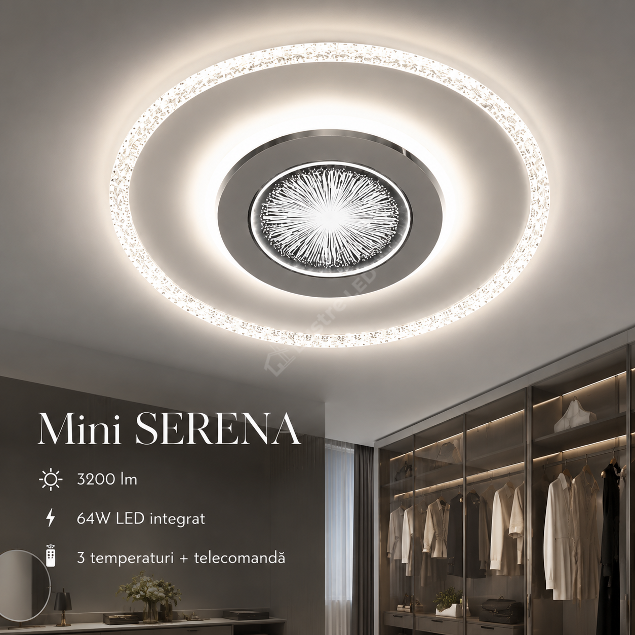 Plafoniera LED SERENA Chrome 30CM Echivalent 320W Telecomanda