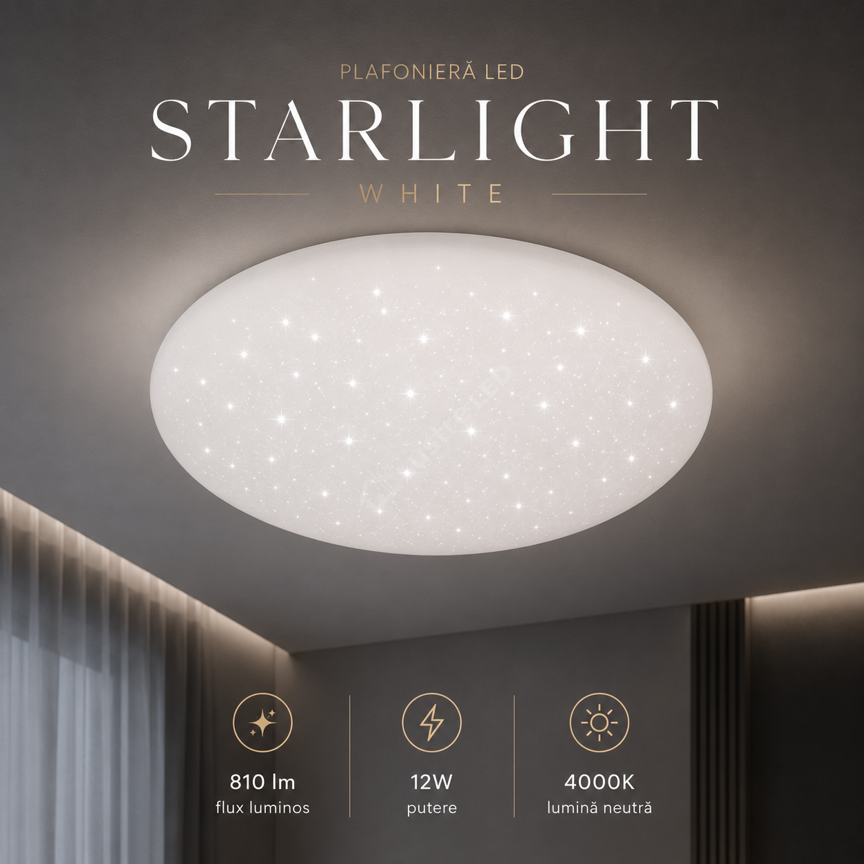 Plafoniera LED STARLIGHT White 12W 27CM Echivalent 60W