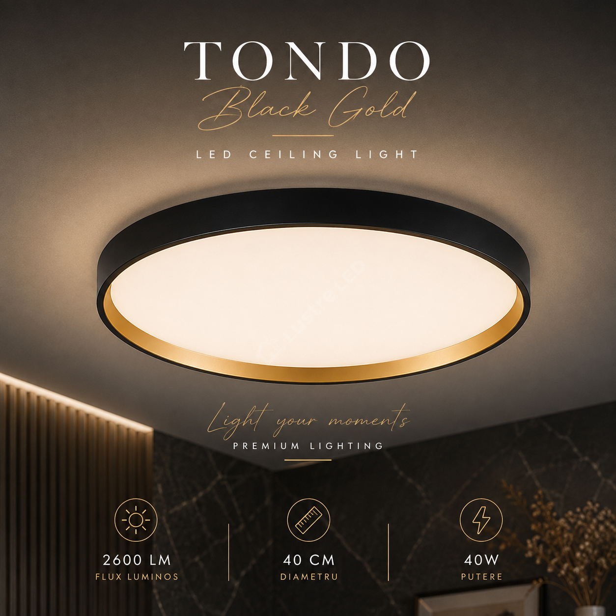 Plafoniera LED TONDO Black Gold 40CM CCT