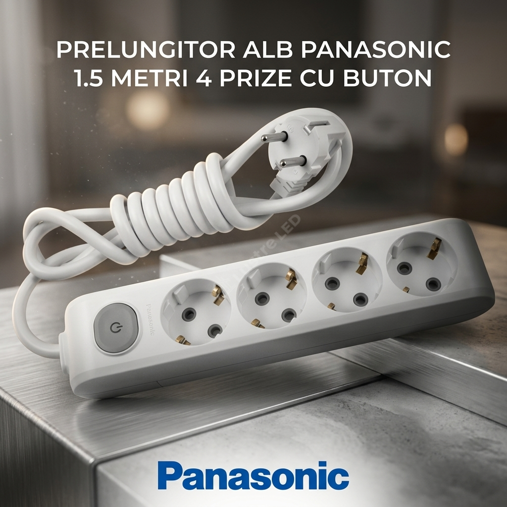 Prelungitor Alb Panasonic 1.5 Metri 4 Prize cu Buton